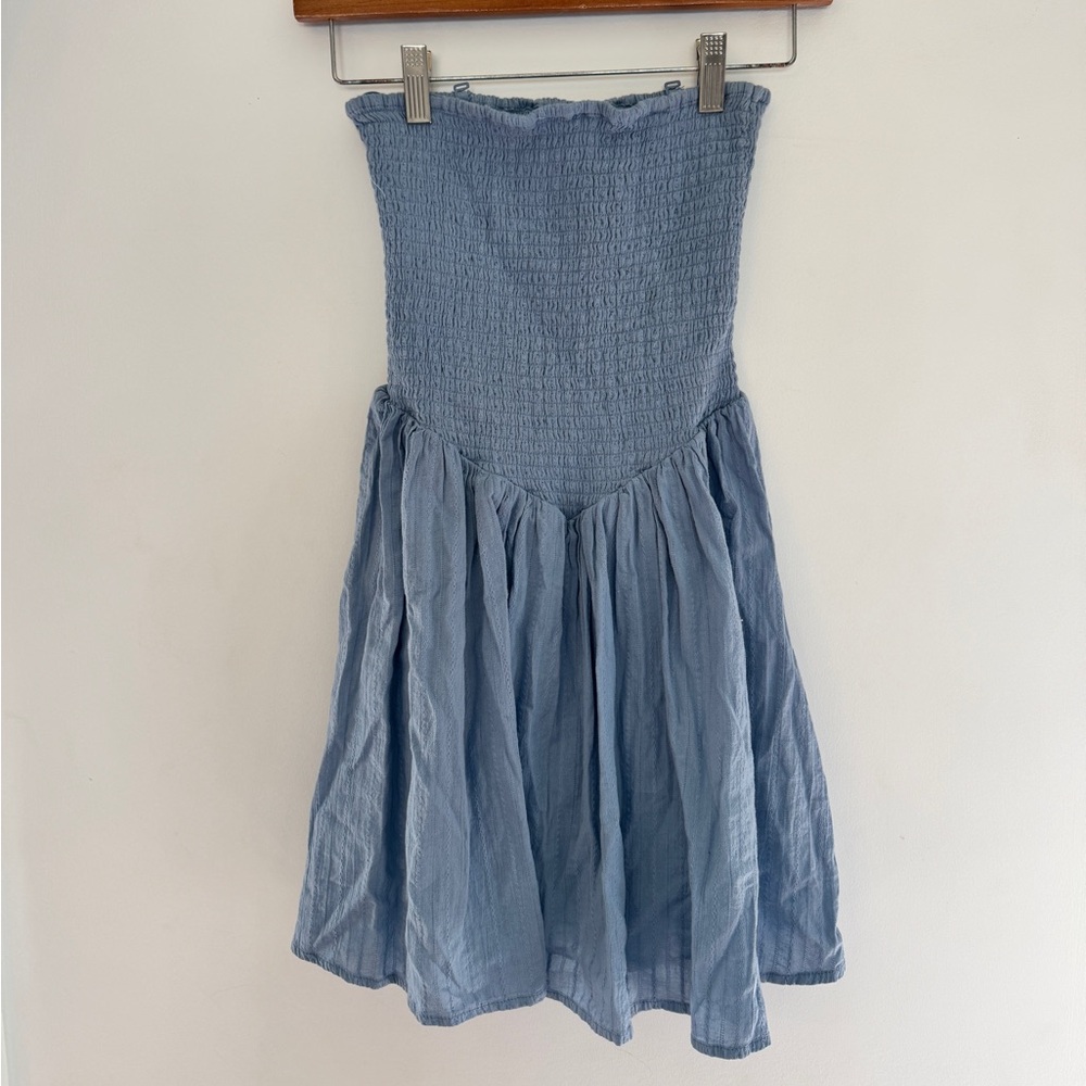 Aeropostale Light Blue Smocked Strapless Mini Dress